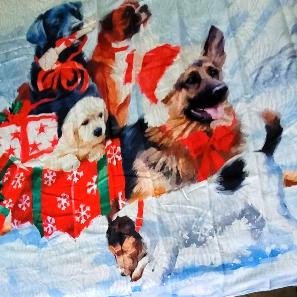 NIB The Macneil Studio Fabric Christmas Dog Shower Curtain